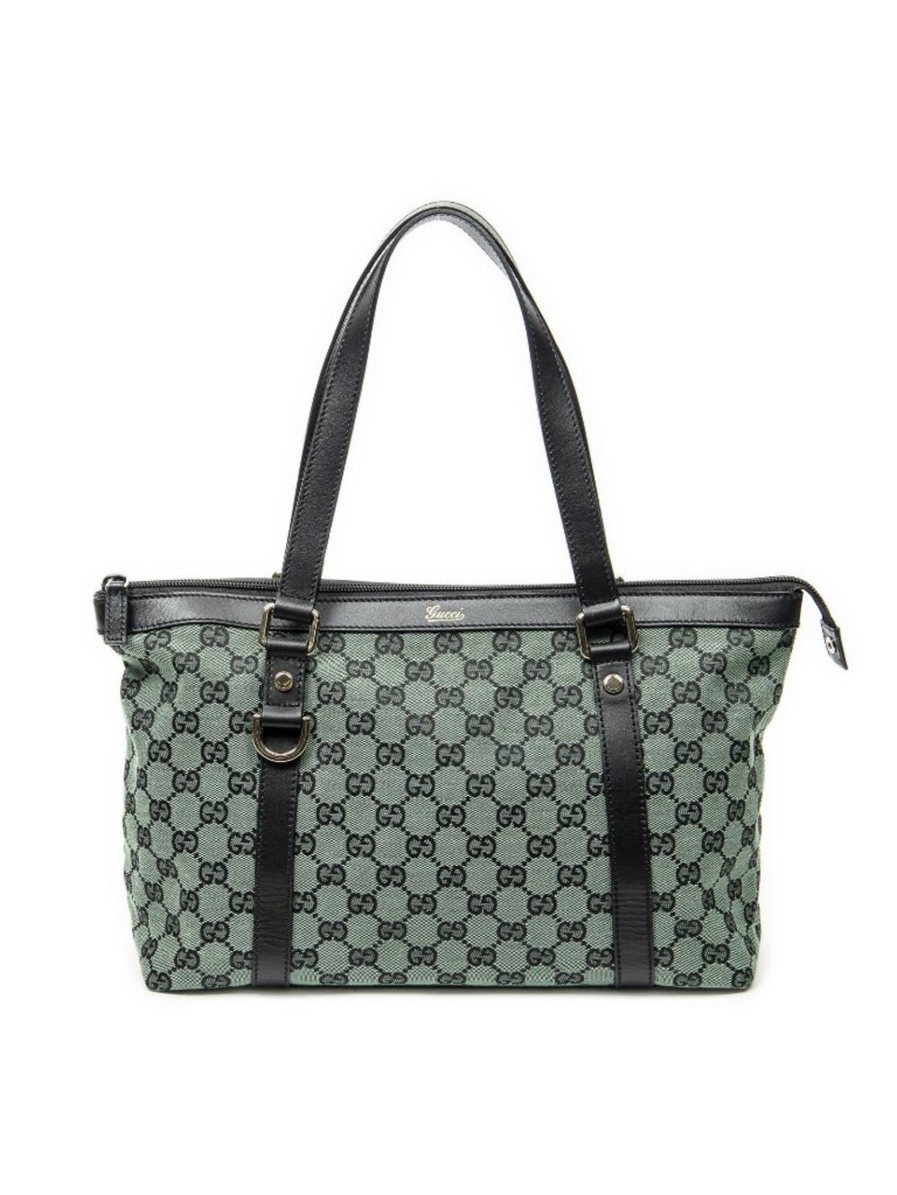 Gucci Medium Abbey D Ring Tote Bag Green Black GG Canvas